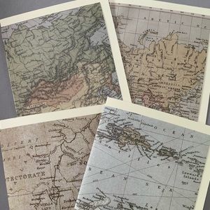 Set of four cream note cards in a map theme.